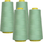 AK Trading 4-Pack Mint Green All Purpose Sewing Thread Cones (6000 Yards Each) of High Tensile Polyester Thread Spools for Sewing, Quilting, Serger Machines, Overlock, Merrow & Hand Embroidery