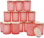 Thick Candle Jars for Making Candles 16 Pcs, 7 OZ Empty Jars with Wood Lids for Candle Making, Sample Container, Frosted Pink