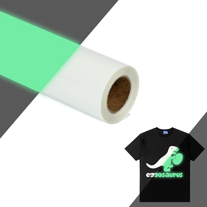Glow in The Dark HTV Heat Transfer Vinyl Rolls - 12 Inches x 8 Feet HTV Vinyl, Luminous Iron on Vinyl for Silhouette Cameo - Easy to Cut & Weed for Heat Vinyl Design (8Ft, Z2-Luminous Green)