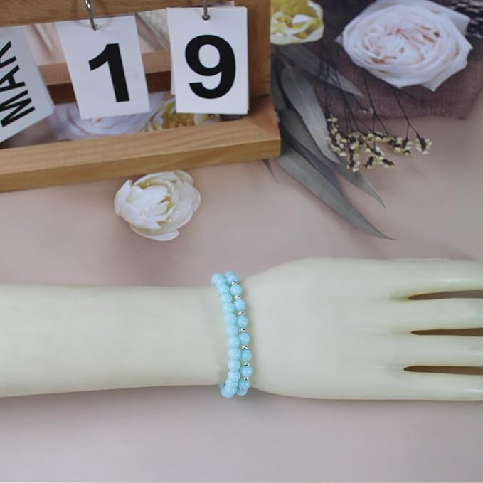 600pcs 6MM Lake Blue Glass Beads Handcrafted Round Lampwork Smooth Loose Bracelet Beads for DIY Jewelry Making