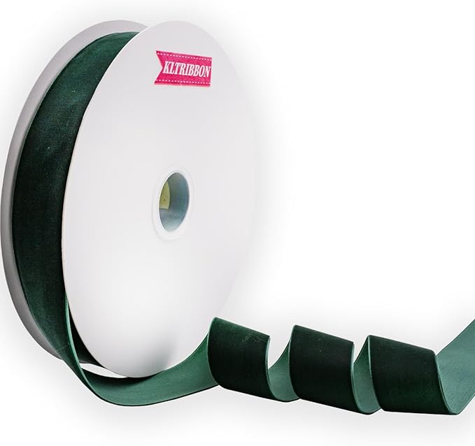 Nylon Velvet Ribbon Single Faced,1 1/2 Inch X 25Yards Spool (Dk Green)