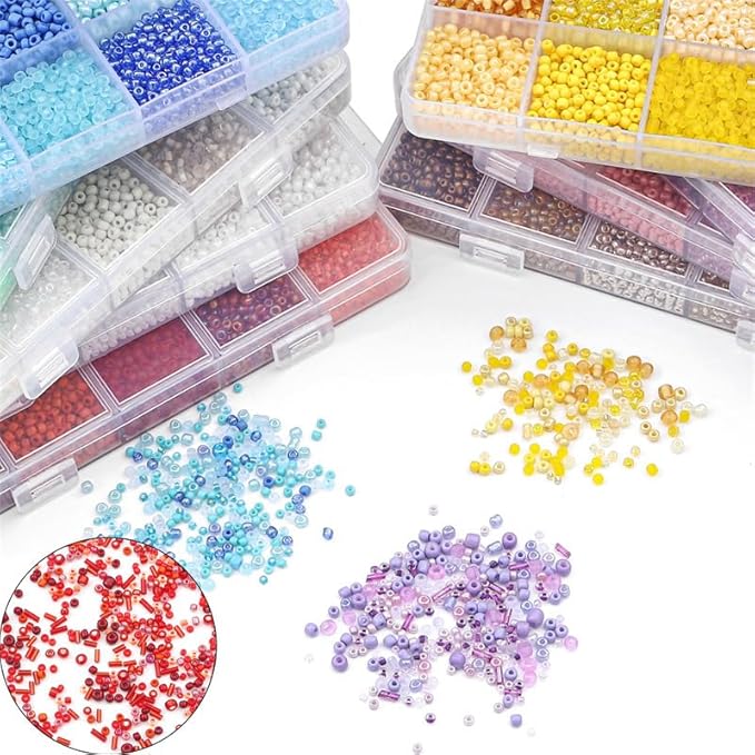 15 Color 4mm Small Assorted Glass Seed Beads,3mm Bugle Beads Friendship Bracelet Kit,2mm Tiny Tube Bead for Jewelry Making(Blue)