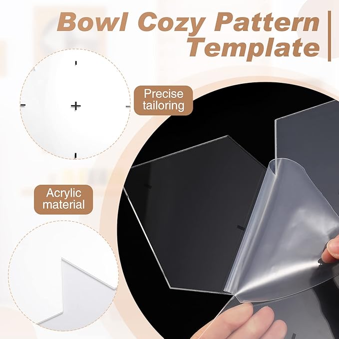Flutesan 3 Pcs Bowl Cozy Pattern Template 8/10/12 Inch Clear Acrylic Bowl Wrap Sewing Pattern Template with 3 Pieces Water Soluble Pen Batting Quilting Cut on Fold Stencil(Point Edge)