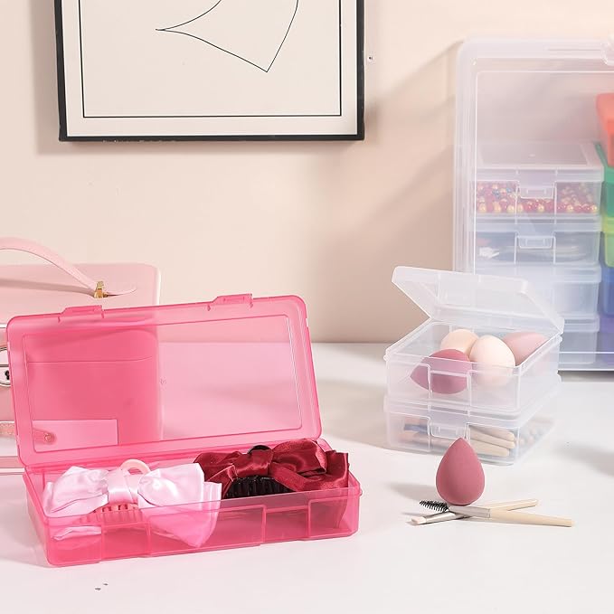 Plastic Storage Boxes & Organizers - Modern Arts & Crafts Storage with Lids - 6 Medium Color + 6 Small Clear - Stackable - 18 Items (12 Count) - 15.3"L x 12.5"W x 5.1"H