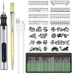 Rechargeable cordless Electric Micro Engraver Pen Mini DIY Engraving Tool Kit for Metal Glass Ceramic Plastic Wood Jewelry with 30 Bits and 16 Stencils and 1 Scriber Pen (silver)