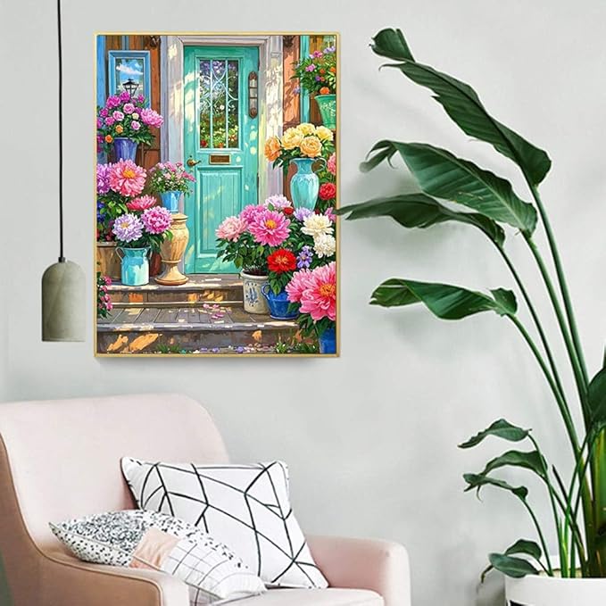 Garden Flowers Diamond Art Kits for Adults, Diamond Painting Kits for Adults for Beginners, DIY Flower Bed Diamond Dots Art Kits, 5D Full Round Drill Gem Art Painting Kits for Home Wall Decor, 12x16in