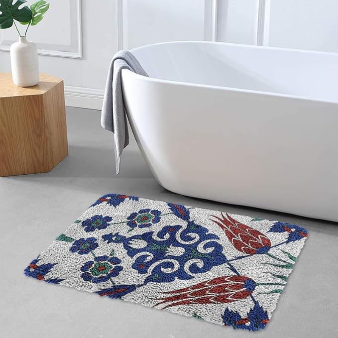 Latch Hook Kits for Kids DIY Rug Crochet Yarn Kits for Adults Tapestry Kits Home Decor Kits with Flower Printed Canvas Carpet Needlework Doormat Creative Gift Home Decoration 20 X 15 Inch (Flower)