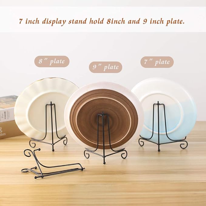 (4 pack)7"Iron Display Stand, Black Iron Easel Plate Display Photo Holder Stand, Displays Picture Frames, Cookbooks, Decorative Plates, Tablets and Art