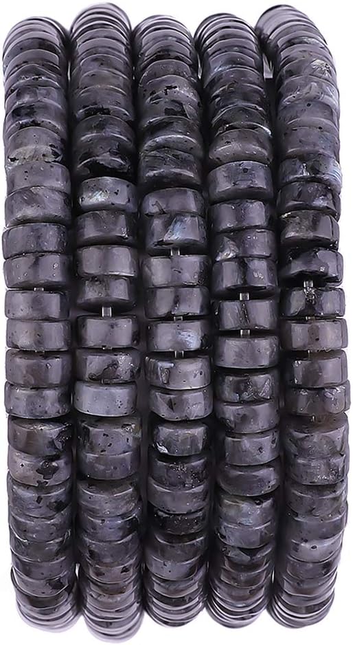 Natural Black Spectrolite Spacer Beads Caps Loose Semi Gemstone for Beading Jewelry Making 6mmx3mm 38cm