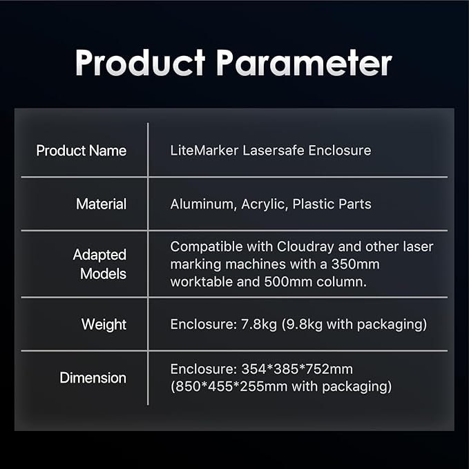 Cloudray Protective Cover Fiber Laser Enclosure 15.2"W x 29.6"H, Compatible with 500mm Lift Column Table, Safety Cover for Laser Engraver Cutter Machine