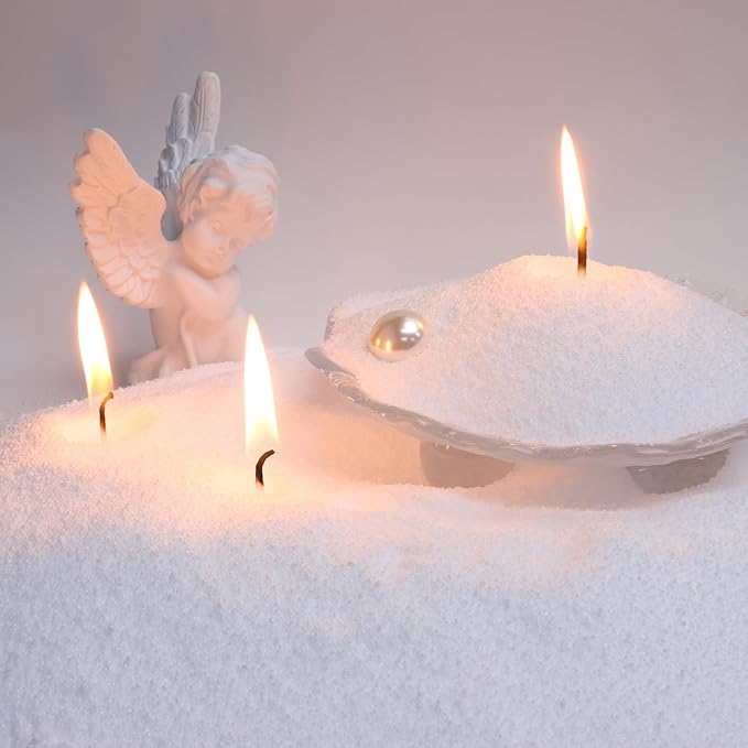 Aufien Candle Sand with Wicks, 42.8 Oz Pearled Candle, DIY Bead Powder Sand Wax Making kit Refillable Non Toxic for Handmade, Wedding and Halloween Christmas Decorations White Unscented