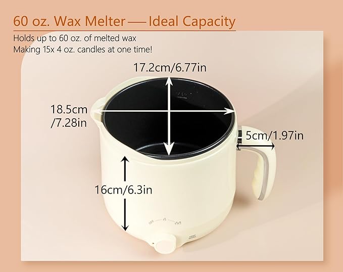 Aroparc Electric Wax Melting Pot, 60oz/1.8L Wax Melter for Candle Making with Spout for Soap Making Pouring Pitcher Non-Stick Easy to Clean & Keep Warm