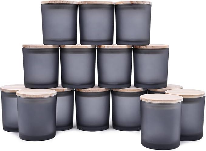 8 OZ Thick Candle Jars for Making Candles 15 Pcs, Empty Jars with Wood Lids for Candle Making, Sample Container, Frosted Grey