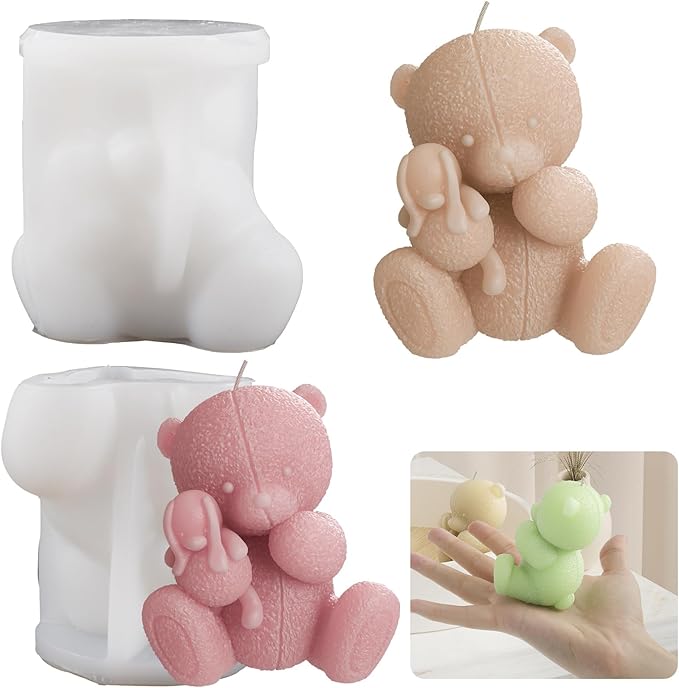 Suture Bear Doll Bear Candle Animal Resin Casting Making Molds Silicone Mold for Candle Home Decorate Candle Making 3D Animal Mold