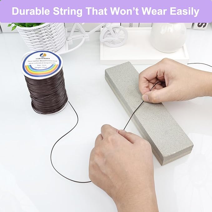 1mm Faux Leather Waxed Cotton Cord, 175 Yards – Durable Necklace String, Soft and Textured Cord for Necklaces, Bracelets, and Jewelry Making