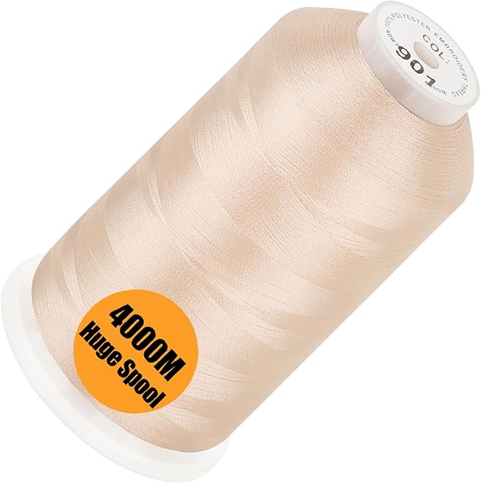 New brothread - Single Huge Spool 4000M Each Polyester Embroidery Machine Thread 40WT for Commercial and Domestic Machines - Flesh