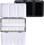 LOONENG Metal Watercolor Tin with Fold-Out Palette, Small Tray Palette with 14 Empty Half Pans for Plein Air, Acrylic and Oil Painting