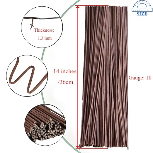 HAHIYO 18Gauge Brown Paper-Wrapped Metal Floral Wire 14 Inches(36cm), 70 Pack Flexible Paddle Wires Florist Wire Garden Wires for Craft Christmas Wreath Flower Arrangement Bouquet Wrapping Wedding DIY