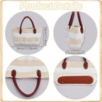 ORIGACH DIY Crochet Handbag Kit for Beginners, Beige Striped Crochet Bag with PU Leather Band and Base, Include Yarn, Crochet Hooks, Markers and Instruction