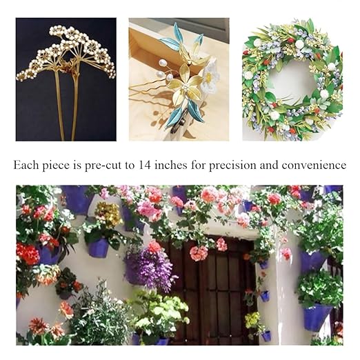 HAHIYO 18Gauge White Paper-Wrapped Metal Floral Wire 14 Inches(36cm), 70 Pack Flexible Paddle Wires Florist Wire Garden Wires for Craft Christmas Wreath Flower Arrangement Bouquet Wrapping Wedding DIY