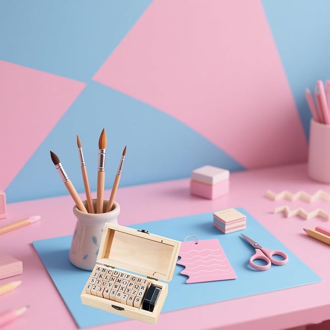 36Pcs Wooden Rubber Stamps Number Letter Alphabet Stamps Mini Cute DIY Stamps Set for Craft Decorating Scrapbooking and Wedding Invitation Cards (36pcs A)