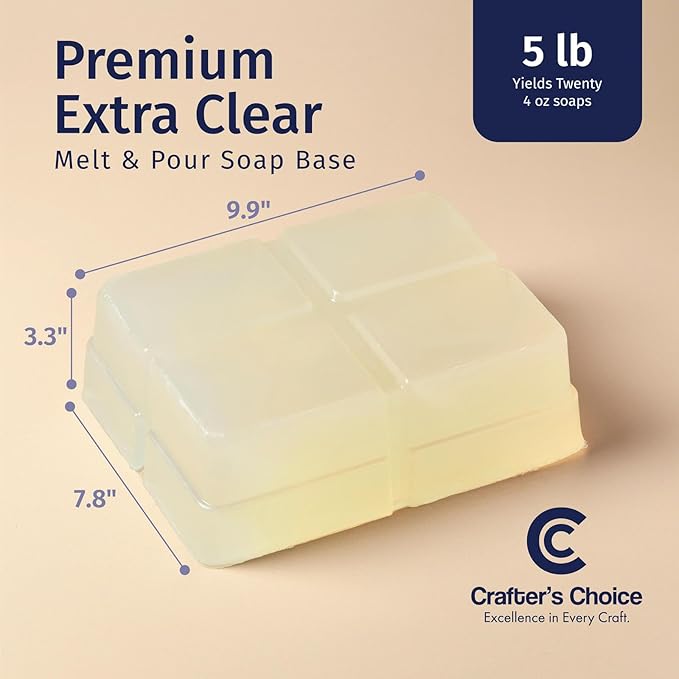 Crafter's Choice Premium Glycerin Melt and Pour Soap Base for Soap Making and DIY Crafting Projects, 5LB Block (Extra Clear)