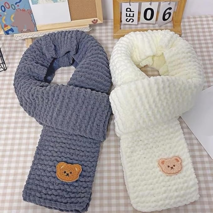 Ygakrkreit Warm Thick Scarf Knitting Kit - 4pcs Yarn + Knitting Tools + Bear Pattern Accessories, Adult DIY Craft Kit, Arts & Crafts Supplies, Ideal Handmade Gift (1 Set)(黑色)