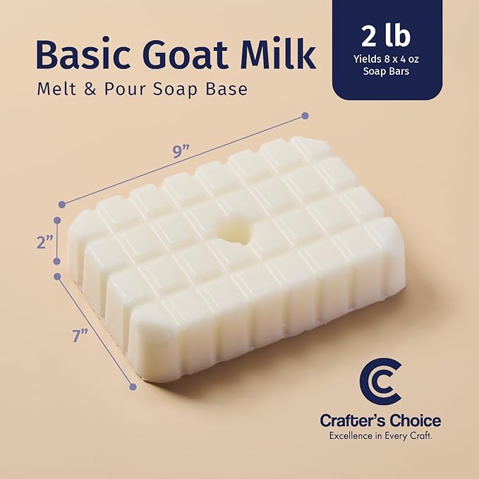 Crafter's Choice Basic Glycerin Melt and Pour Soap Base for Soap Making and DIY Crafting Projects, 2LB Block (Goat Milk)