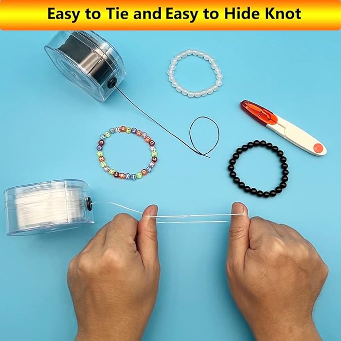 Elastic Cord for Bracelets, 2 Rolls 0.8mm Flat Stretchy Bracelet String, 220 Yards Elastic String for Jewelry Making with Organizing Case and Scissors