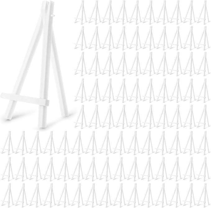 100 Pcs 6 Inch Mini Plastic Easel Stands Bulk White Art Easel Tripod Tabletop Holder for Painting Sign and Card Photo Display Canvas Craft Wedding