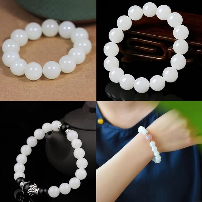 Natural Stone Genuine Stones DIY White Jade Round Beads 8mm 100pcs Beading Loose Gemstone Hole Size 1mm Charm Smooth Beads for Bracelets Necklaces Earrings (White Jade 8mm)