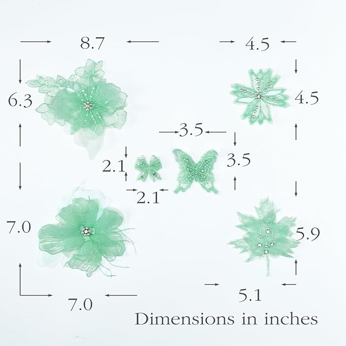 6 Pieces 3D Flower Lace Embroidery Butterflies Appliques Pearl Patches for Repairing and Decorating, Sewing Craft Clothing Jeans Jackets Bags (Green)