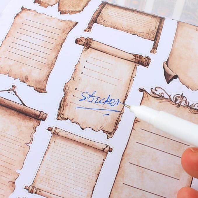 Dwpetzo Scrapbooking Sticker Book, 20 Sheets Pe-Cut PET, Washi Tape, and Craft Paper Stickers for Junk Journal Supplies, Journal Stickers for Journaling, Planner, Bujo, Collage (Sword and Shield)