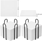 24 Pack Ceramic Tiles for Crafts with 2 Holders, White Unglazed Blank Ceramic Coasters with Self-Adhesive Cork Backing Pads for Acrylic Pouring, Painting, Make Your Own DIY Coasters (Square)