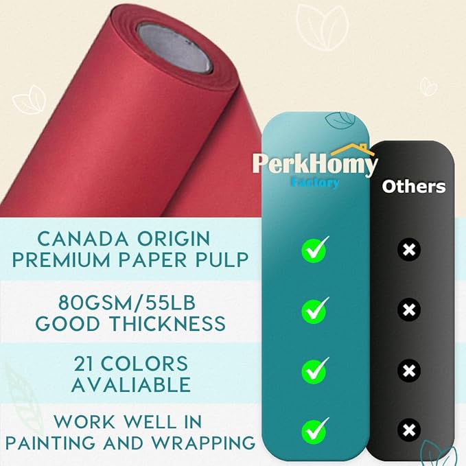 SMART&CASUAL 15" x 450" (37.5') Kraft Paper Roll for Art Craft Supplies Gift Wrapping Moving Packing Kids Painting Drawing Paint Easel Poster Chart Paper (Red, 15" W x 450" L (37.5'))