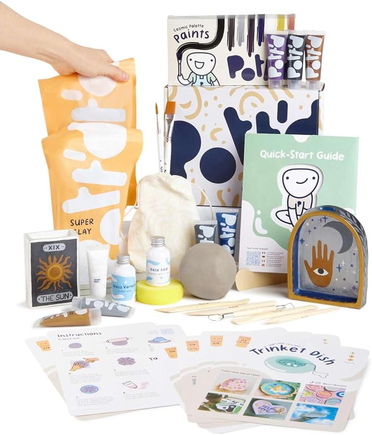 Pott'd Air Dry Clay for Adults - Beginner's Home Pottery Kit. Includes: Air-Dry Clay, Tools, Paints, Brushes, Sealant, How-to-Guides