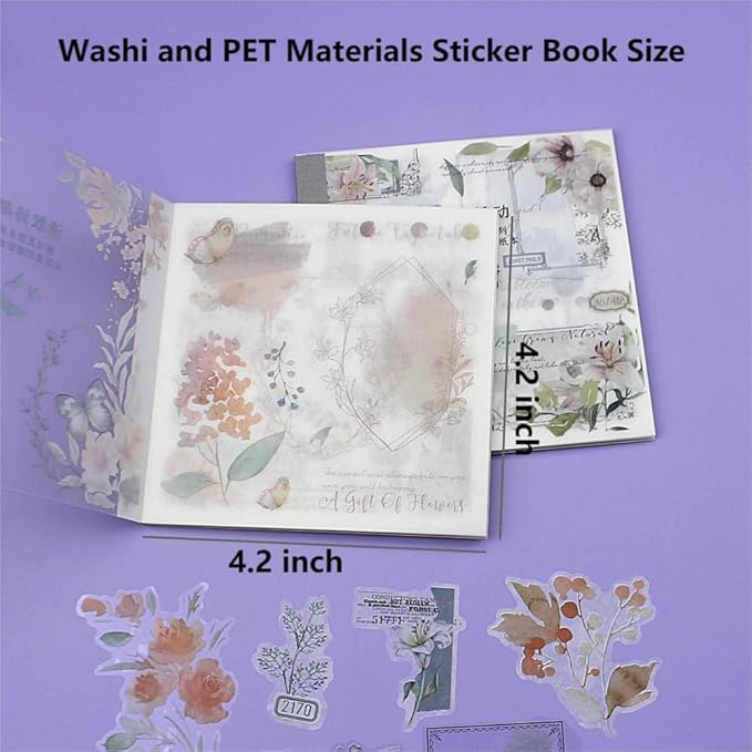 40 Sheets Sticker Book for Adults Journaling, Washi and PET Materials, Ephemera Aesthetic Stickers for Junk Journals, Bujo, Planners (Autumn & Winter)