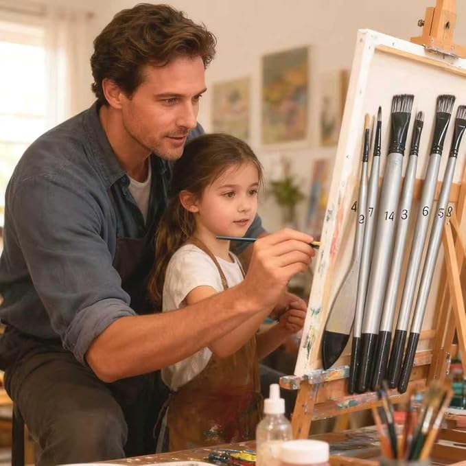 Paint Brushes Set, 1 Pack 7 Pcs Round-Pointed Tip Nylon Hair Artist Acrylic Paint Brushes for Acrylic Painting Oil Watercolor, Face Nail Art, Canvas, Miniature Detailing & Rock Painting