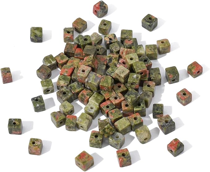 Natural Unakite Square Stone Beads 4x4mm 85pcs Cube Loose Semi Gemstone Beads for Jewelry Making Design