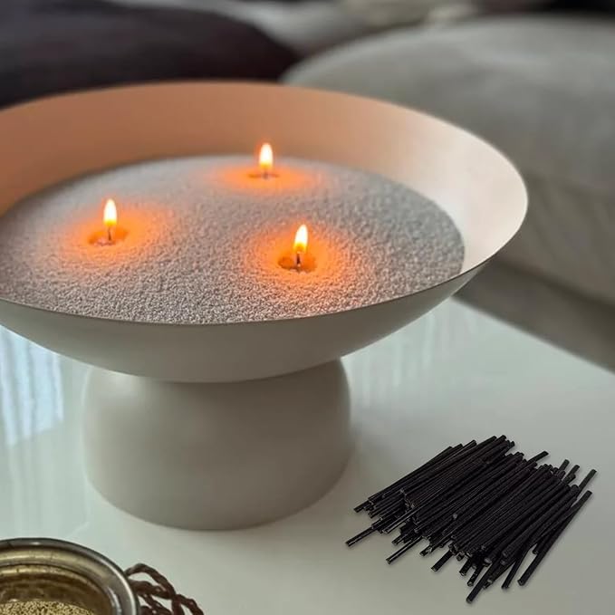 Pearled Candle Cotton Wicks 200-Pack for Sand Candles Making - 2Inch Metal-Free and Lead-Free Refill Sand Wax Wick for Candle Making DIY (Black)