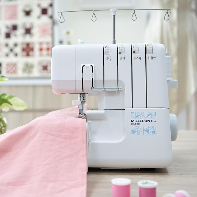 MILLEPUNTI MLD42 Metal Frame Serger Overlock 1300 Stitches/Minute, 2-3-4 Stitch Capability, 12 Built-In Stitches, Serger Sewing Machine with Accessory Kit & Adjustable Differential Feed