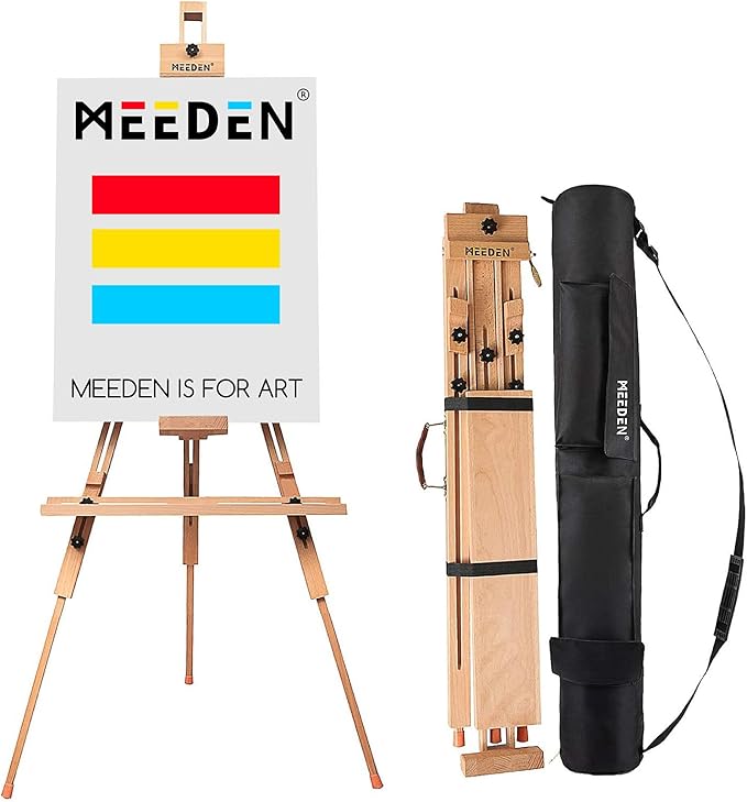 MEEDEN Tripod Field Painting Easel with Carrying Case - Solid Beech Wood Universal Tripod Easel Portable Painting Artist Easel, Perfect for Painters Students, Landscape Artists, Hold Canvas up to 44"
