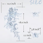 Flower Pearl Fabric Rhinestones Beaded Lace Applique,3D Butterfly Embroidered Lace Patch for Clothes,Dress (Light Blue)