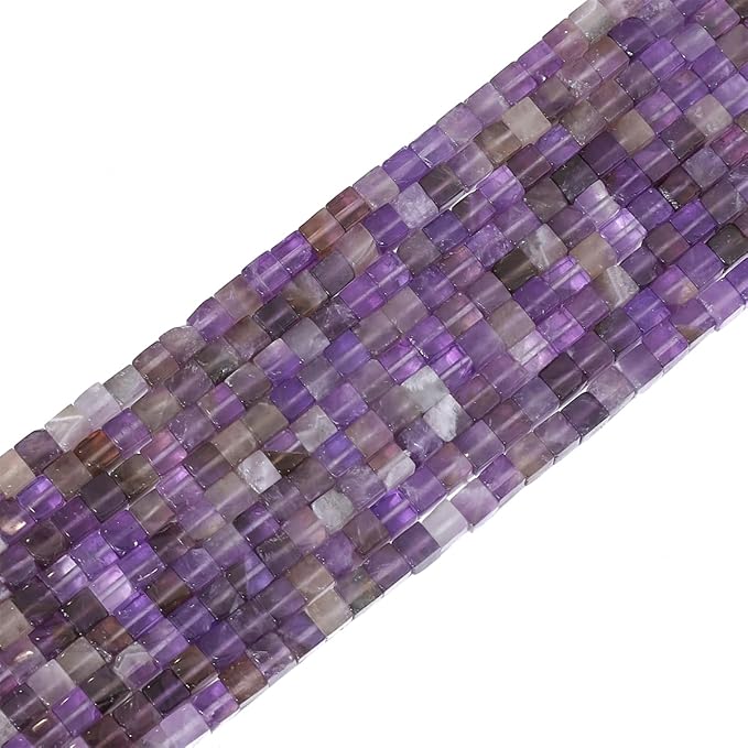 Natural Amethyst Square Stone Beads 4x4mm 85pcs Cube Loose Semi Gemstone Beads for Jewelry Making Design
