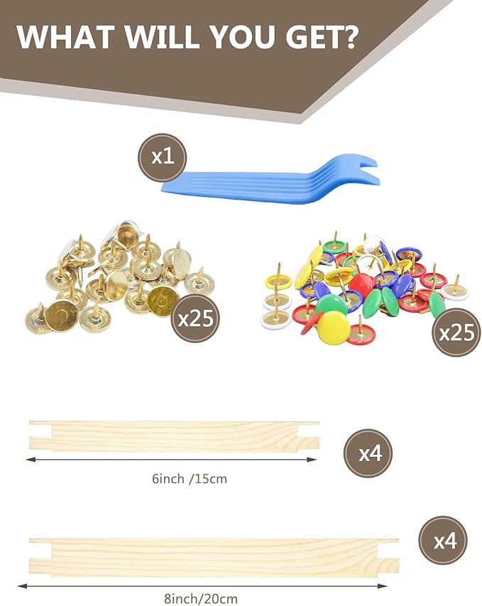 8 Piece of Wooden Canvas Stretcher Bars - Dual Sizes for Seamless Needlepoint Creations, with Tacks, Serving as Prime Stretcher Bars for Needlework Projects, Embroidery Stitch Frame Set (6, 8 Inch）