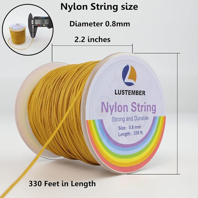 0.8mm Nylon String, Strong Bracelet String, Durable Nylon Cord for Jewelry Making, Bracelets, Beading, Necklaces, Rattail Braiding, Kumihimo, Wind Chimes, Blinds and Handicrafts