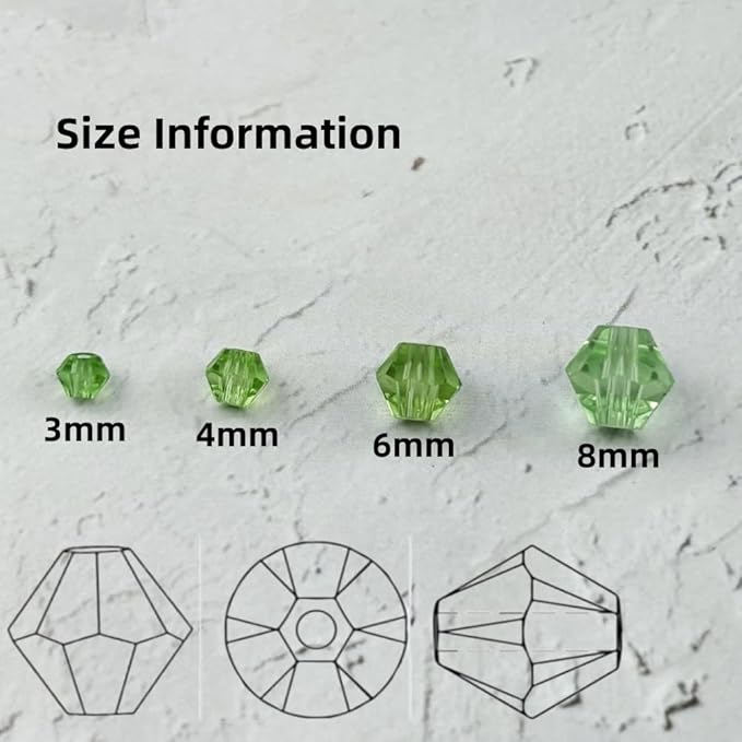 200pcs 6mm Bicone Glass Crystal Beads for Jewelry Making, Faceted Bicone Glass Spacer Beads for Bracelet Earring Necklace DIY Craft(Light Green)