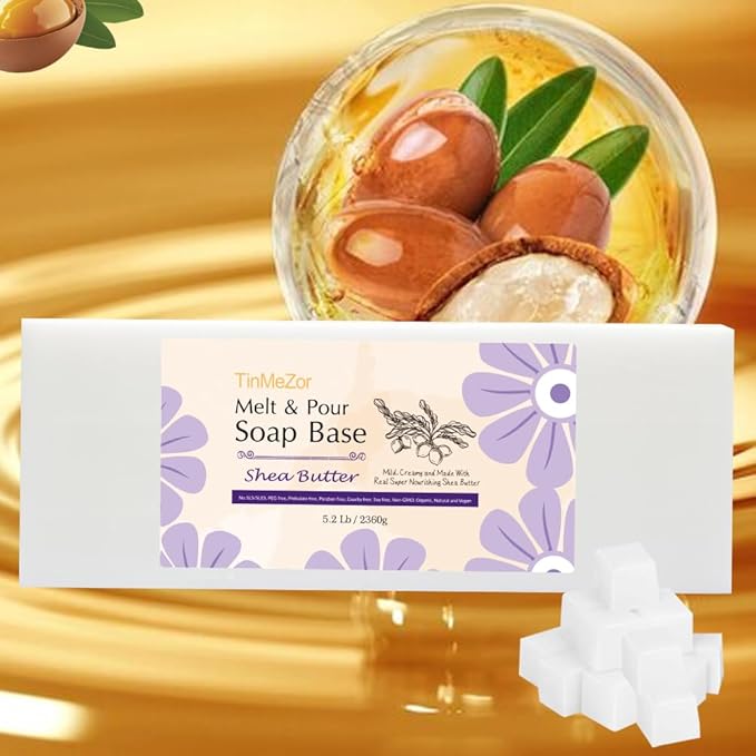 5.2 lb Shea Butter Soap Base for Making, with Shea Butter/Goat Milk/Honey/Oatmeal/Cocoa Butter/Clear, Moisture, Natural Glycerin Melt and Pour White Soap Base