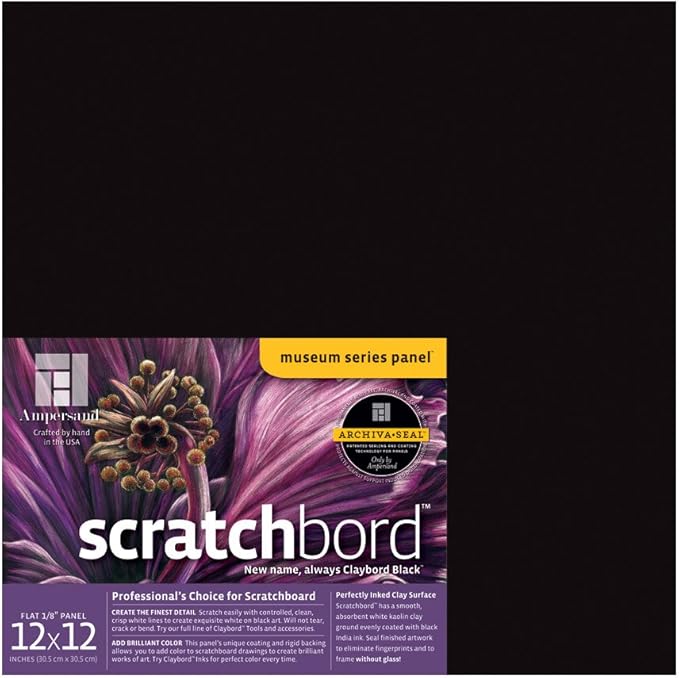Ampersand Art Supply Scratch Art Panel: Museum Series Scratchbord, 1/8 Inch Flat Profile, 12" x 12"
