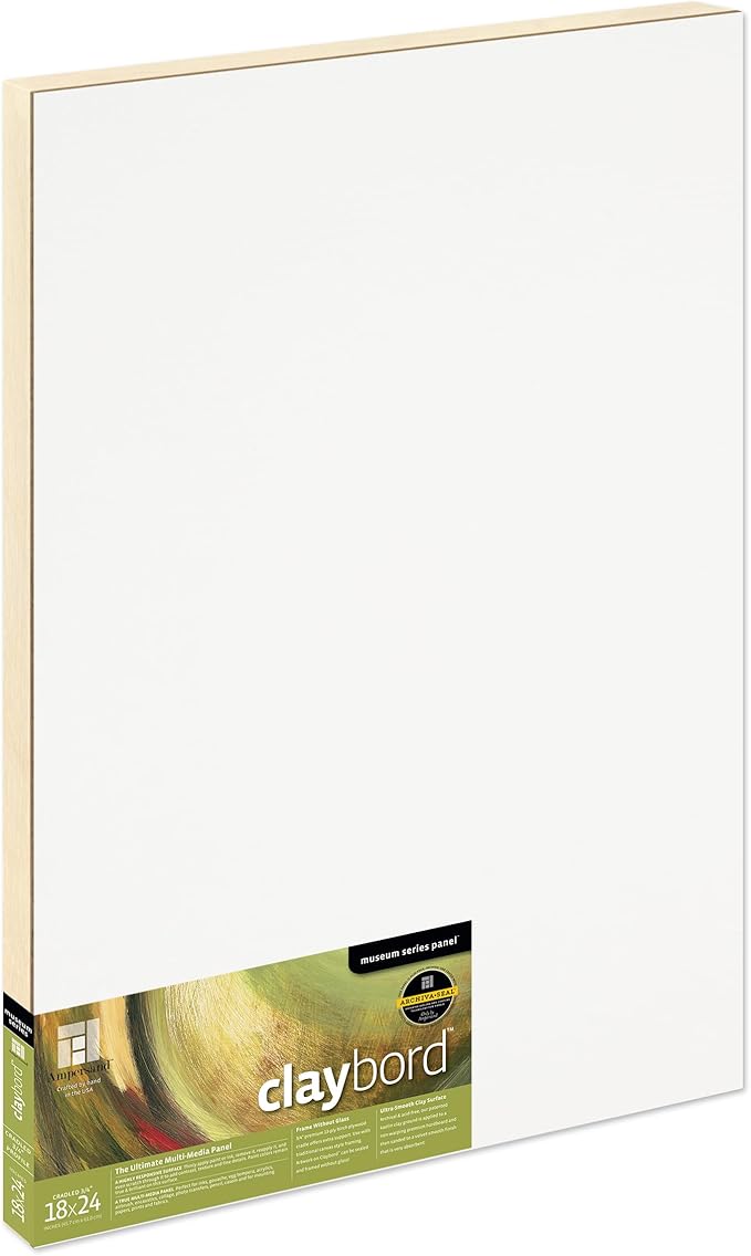 Ampersand Art Supply Wood Painting Panel: Museum Series Claybord, 18" x 24", 3/4" Cradled Profile
